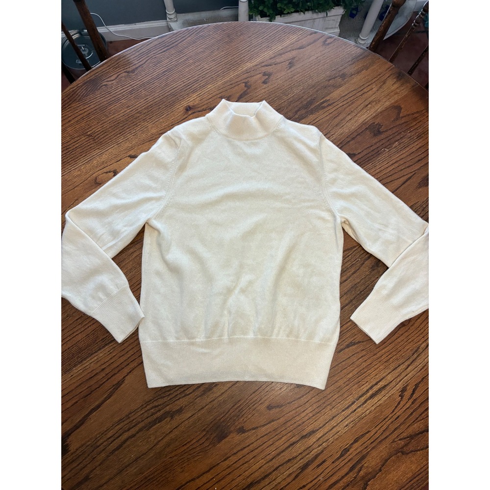 Prive Cashmere Mock Neck Sweater Womens Large Cream Off White 100% Cashmere Knit